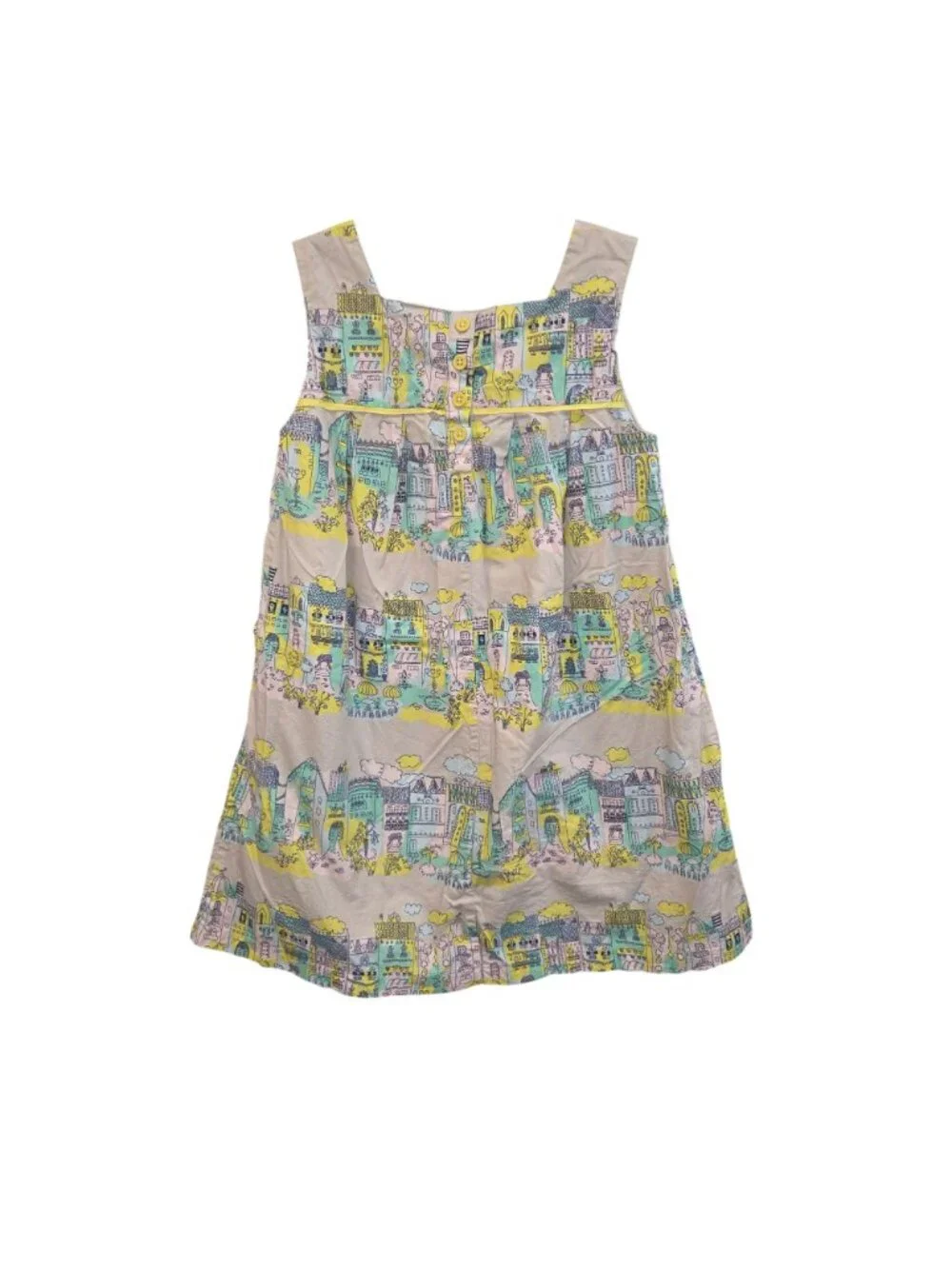 Mini Boden Girls 7/8Y Cotton Lined Sleeveless Dress Colorful City Print 4634
